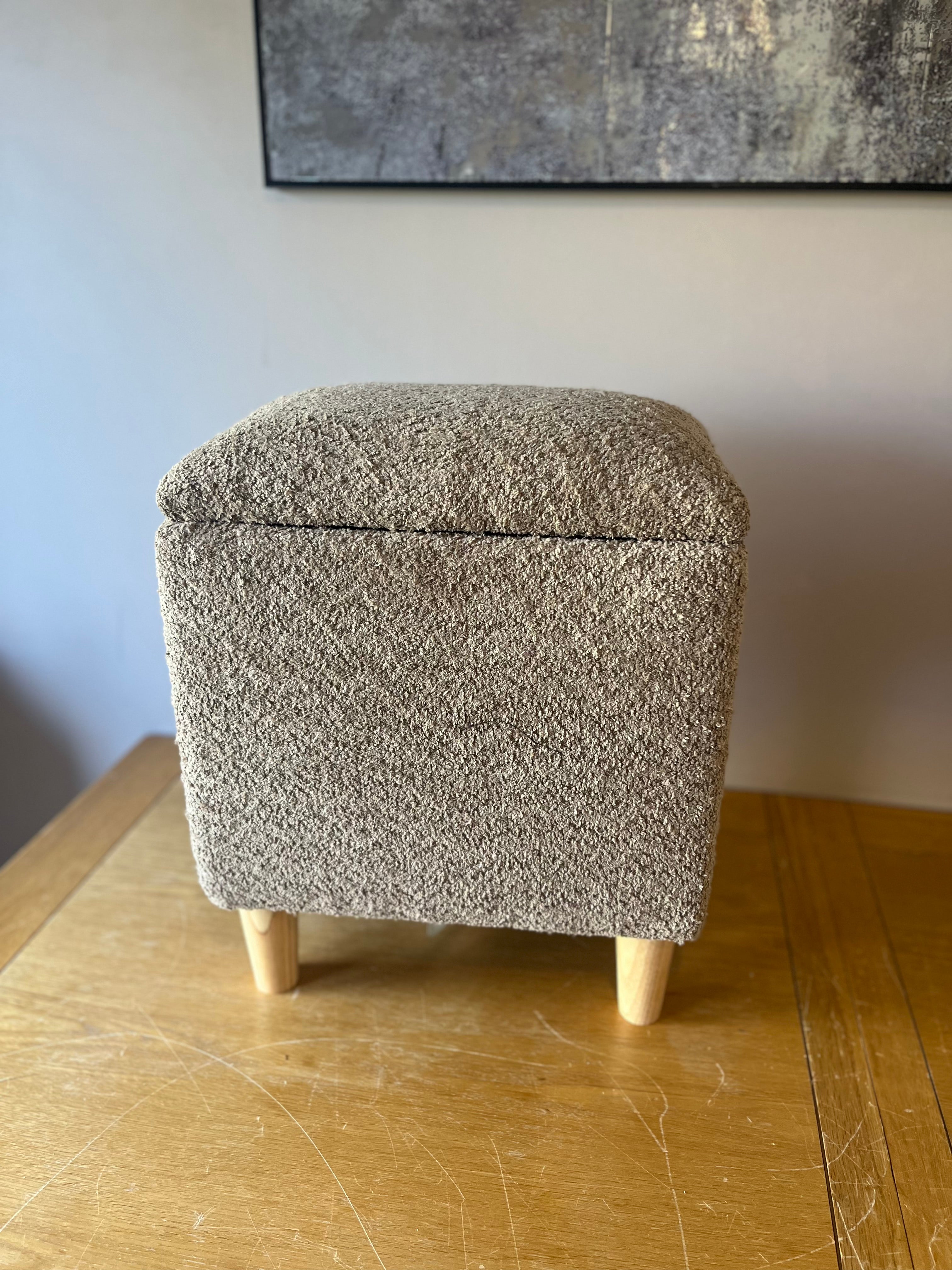 Slim Boucle Dressing Table Stool with Wooden Legs