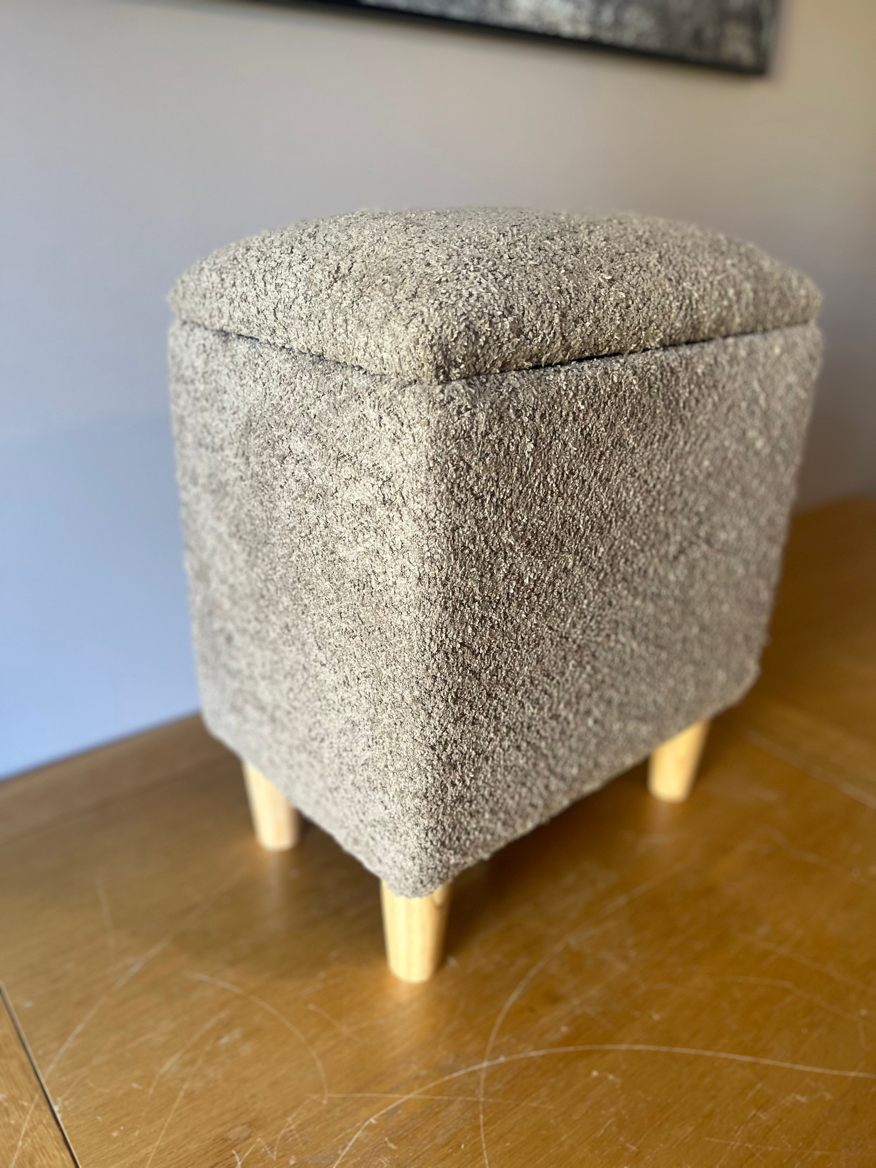 Slim Boucle Dressing Table Stool with Wooden Legs