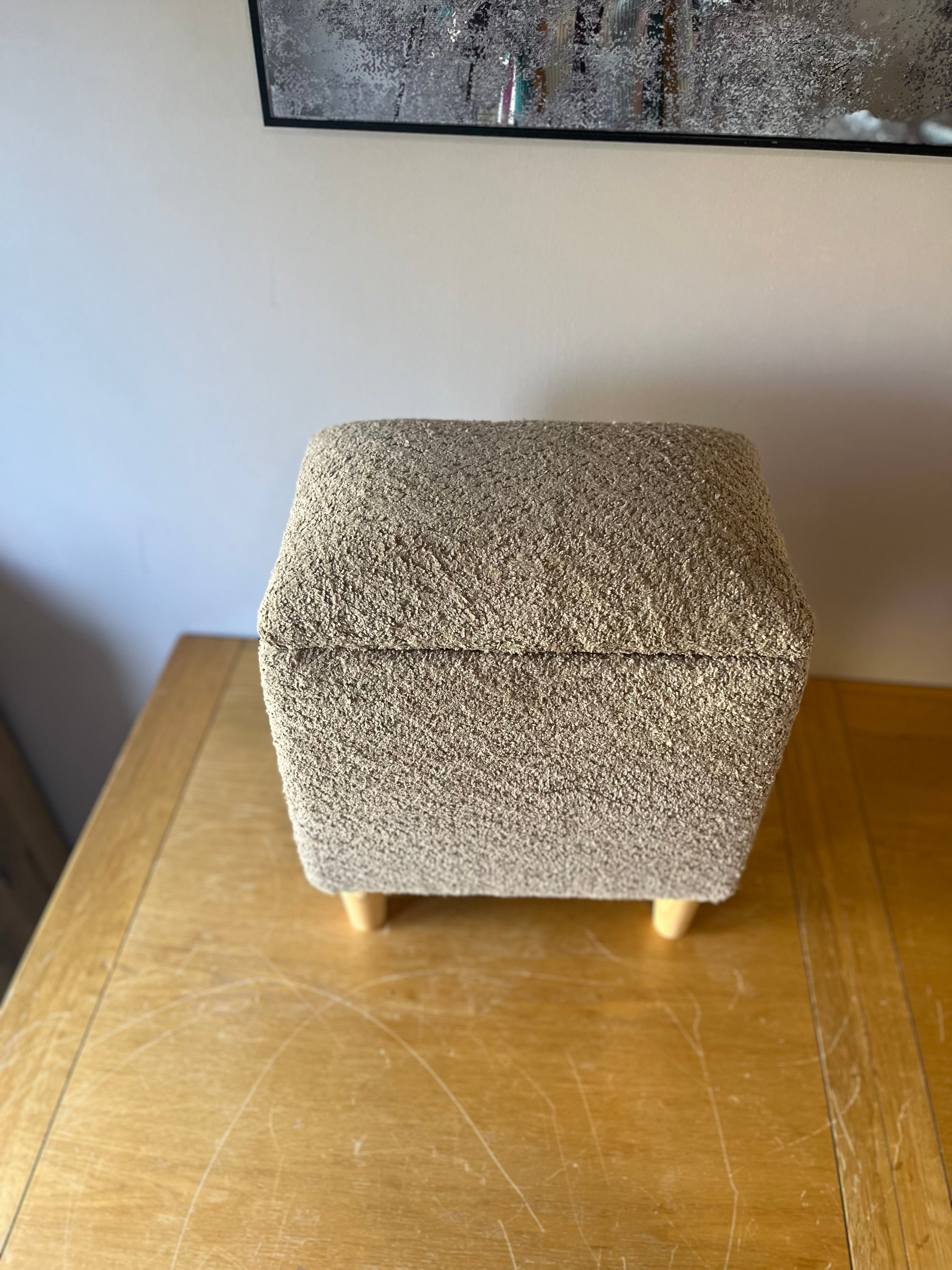Slim Boucle Dressing Table Stool with Wooden Legs