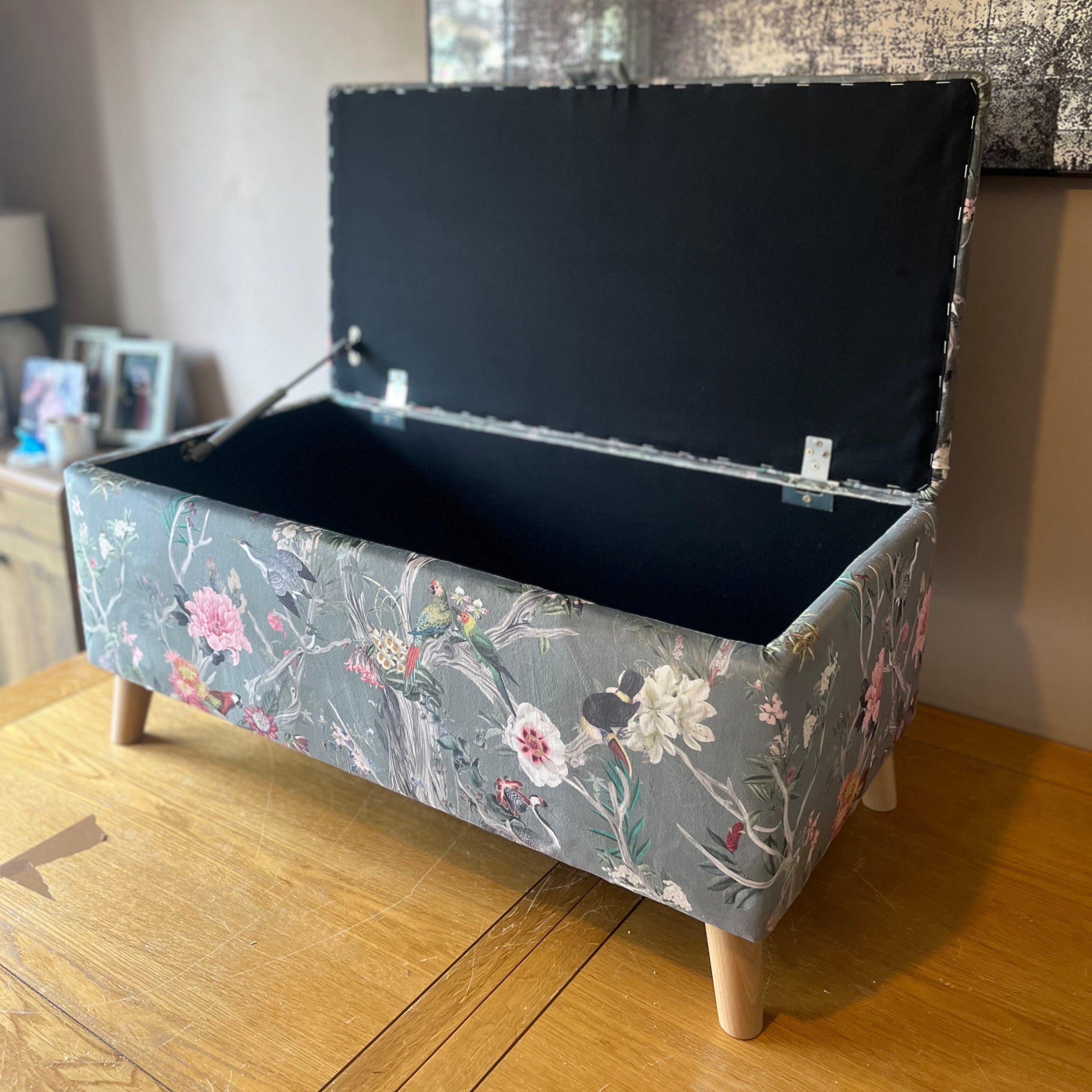 Storage Ottoman in Botanical Print Velvets