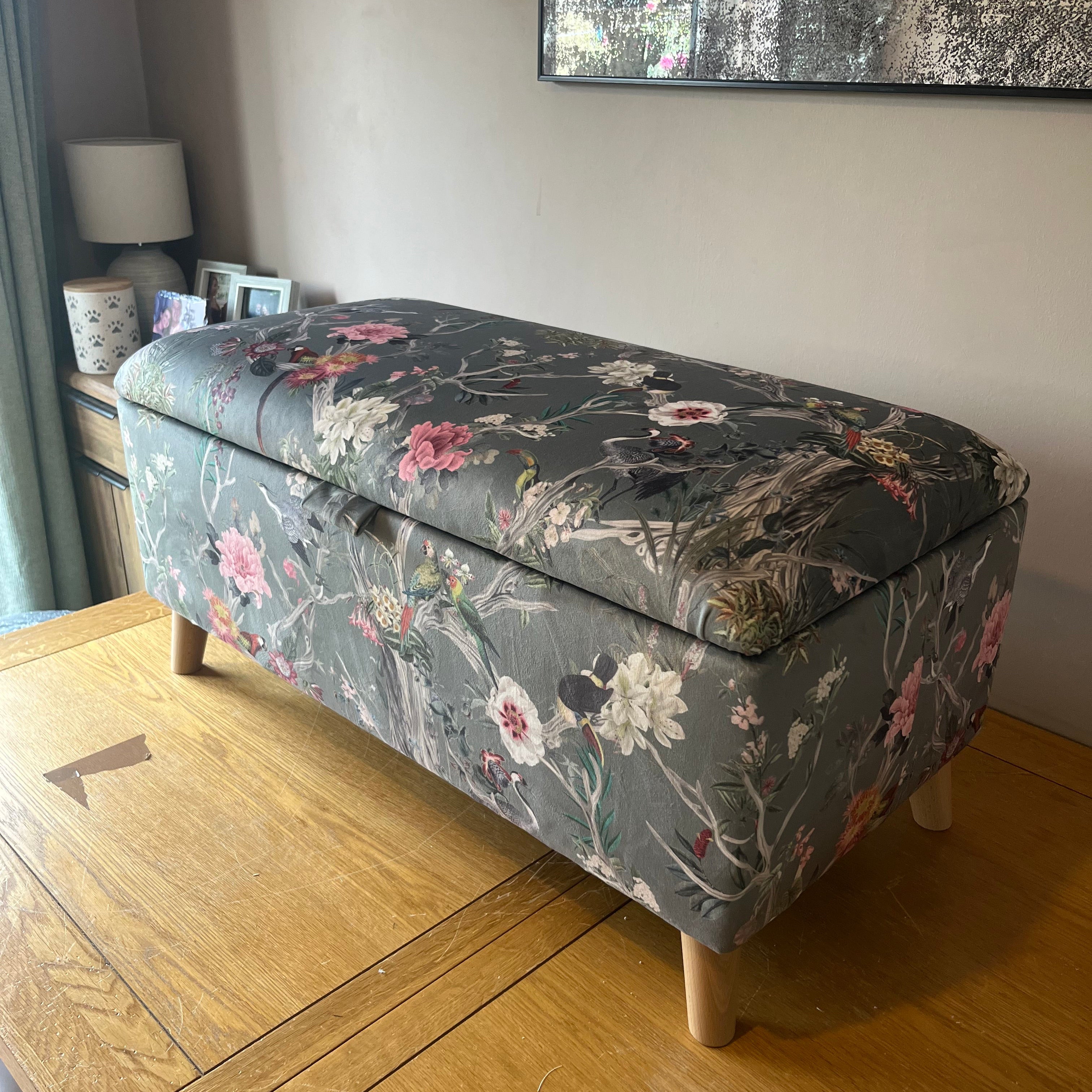 Storage Ottoman in Botanical Print Velvets