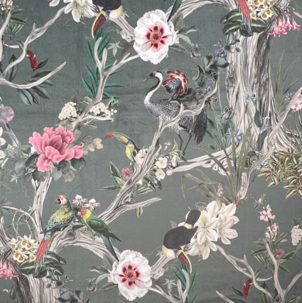 Round Storage Pouffe in Botanical Print Velvets