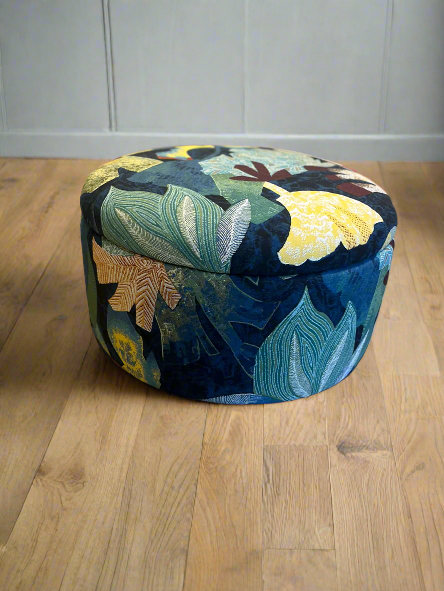Storage Ottoman Pouffe in Designer Tropical LELIEVRE Fabric