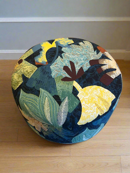 Storage Ottoman Pouffe in Designer Tropical LELIEVRE Fabric