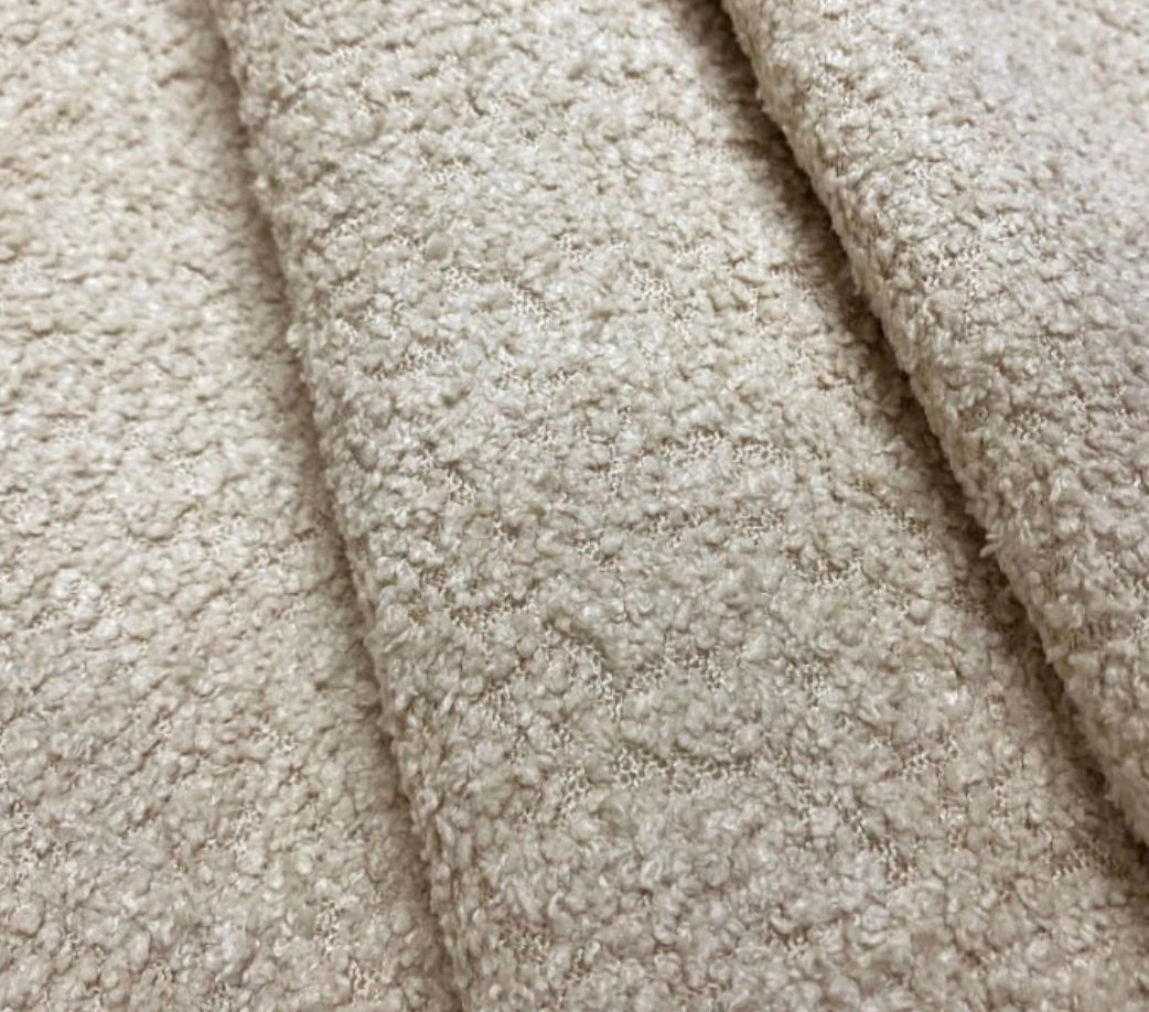 Storage Ottoman in Light Soft Bouclé Fabric