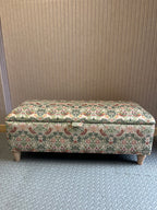 William Morris Storage Ottoman in Strawberry Thief Natural Heritage light velvet fabric