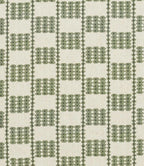 A close-up of a iLiv Flint fabric pattern featuring a repeating geometric design in sage green and olive on a warm off-white background.