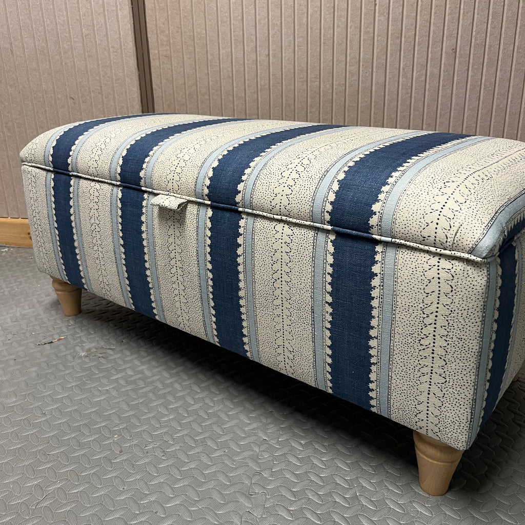Storage Ottoman in Linwood Dimity wavy stripes