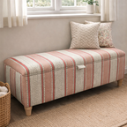 Linwood wavy Striped pink storage bench in a room with a window and rug