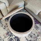 large round storage pouffe open removable lid boucle soft teddy fabric