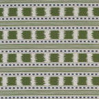 Green, blue and cream striped patterned upholstery fabric with woven geometric detailing.