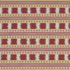 Red, mustard and cream striped patterned upholstery fabric with woven geometric detailing.