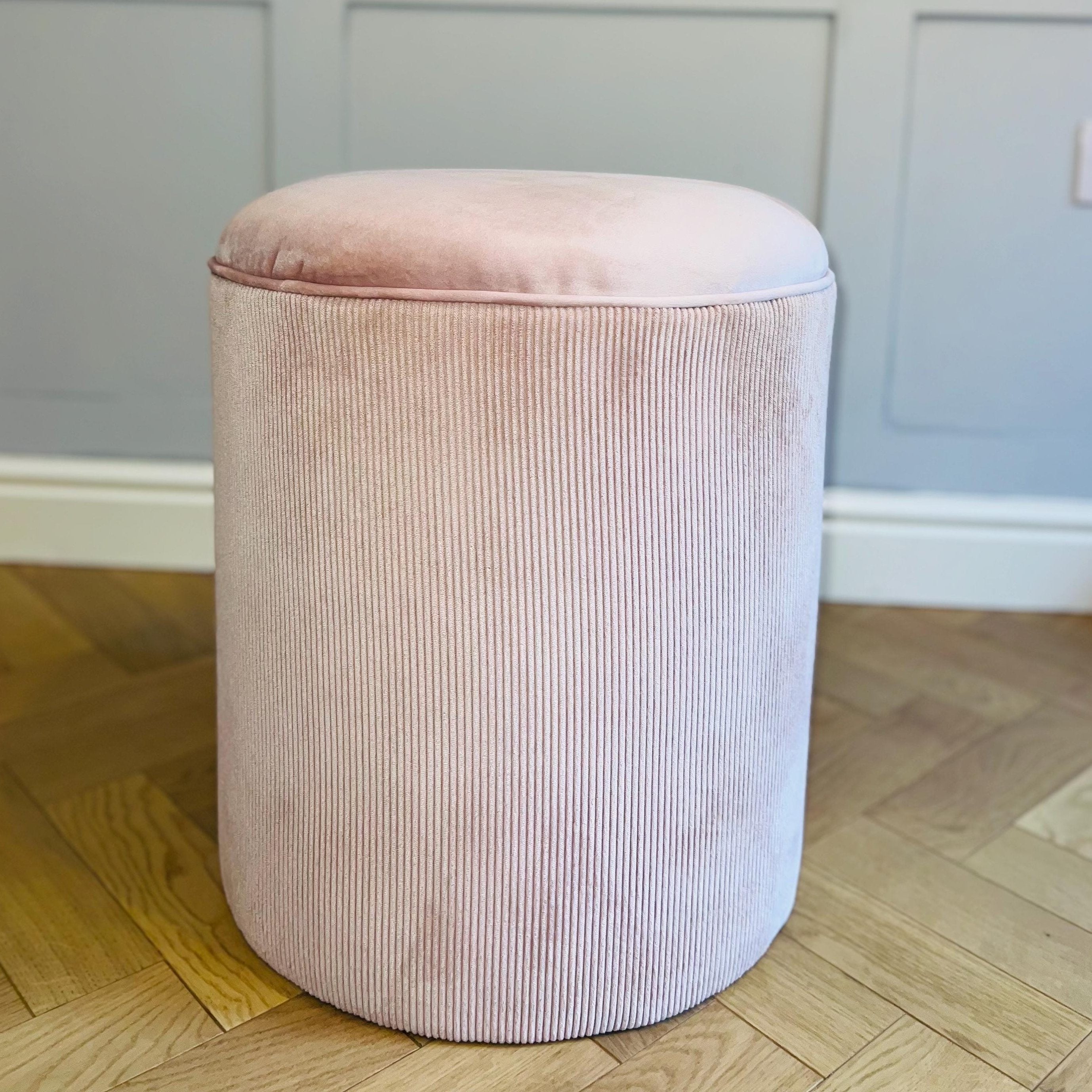 Pink ribbed vanity pouffe footstool