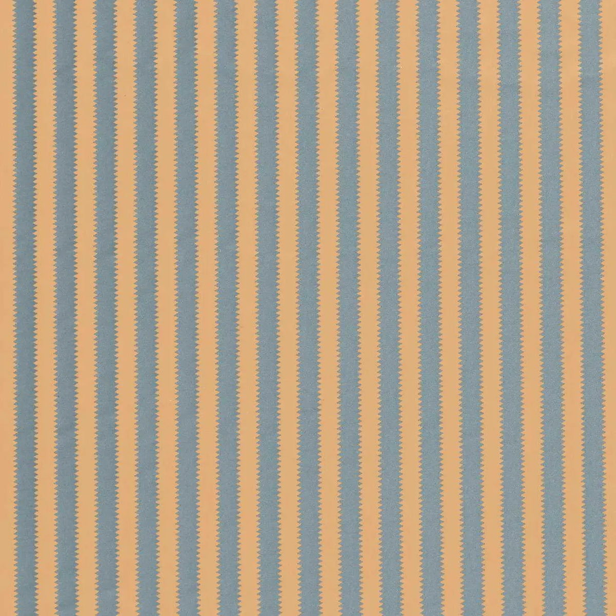 A close-up of a striped fabric pattern with alternating vertical stripes in muted blue-gray and warm tan, separated by narrow zigzag lines.
