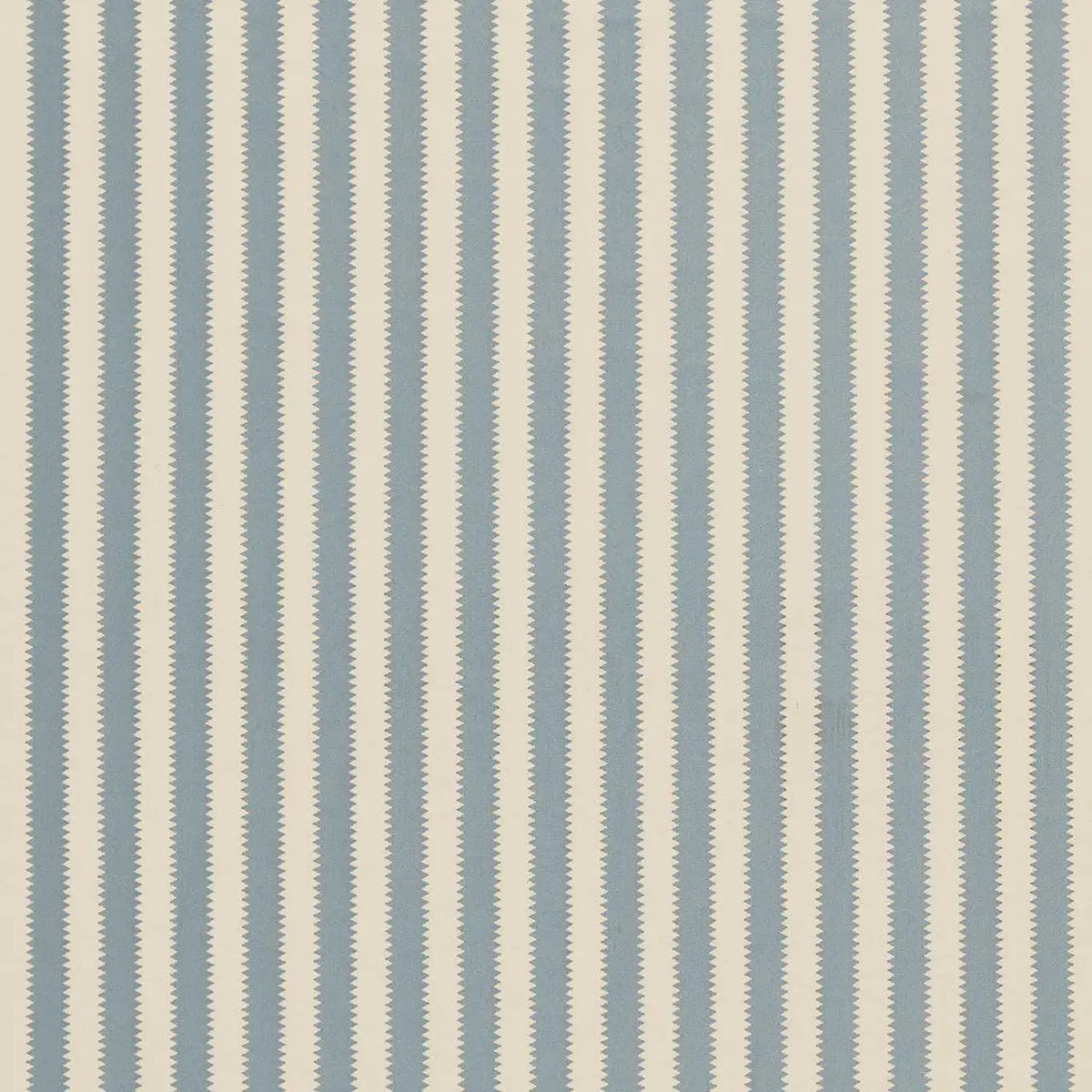 A close-up of a striped fabric pattern featuring vertical stripes in muted blue-gray and warm cream with a fine zigzag texture.