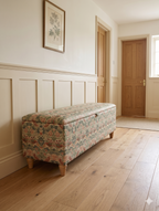 heritage William morris strawberry thief ottoman in a neutral modern hallway