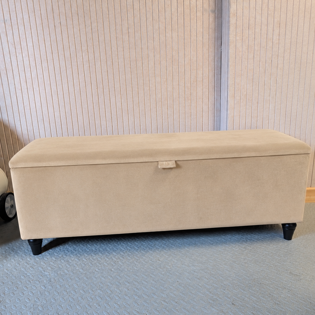 Beige coffee coloured storage ottoman for bedrooms and hallways