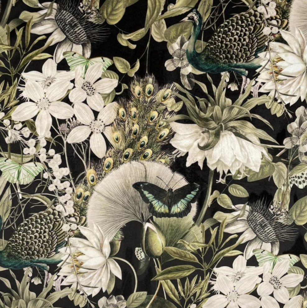 Round Storage Pouffe in Botanical Print Velvets