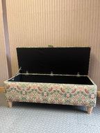 Open William Morris Storage Ottoman in Heritage Strawberry Thief Velvet print