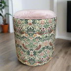 Decorative dressing stool with floral William morris pattern on a wooden floor