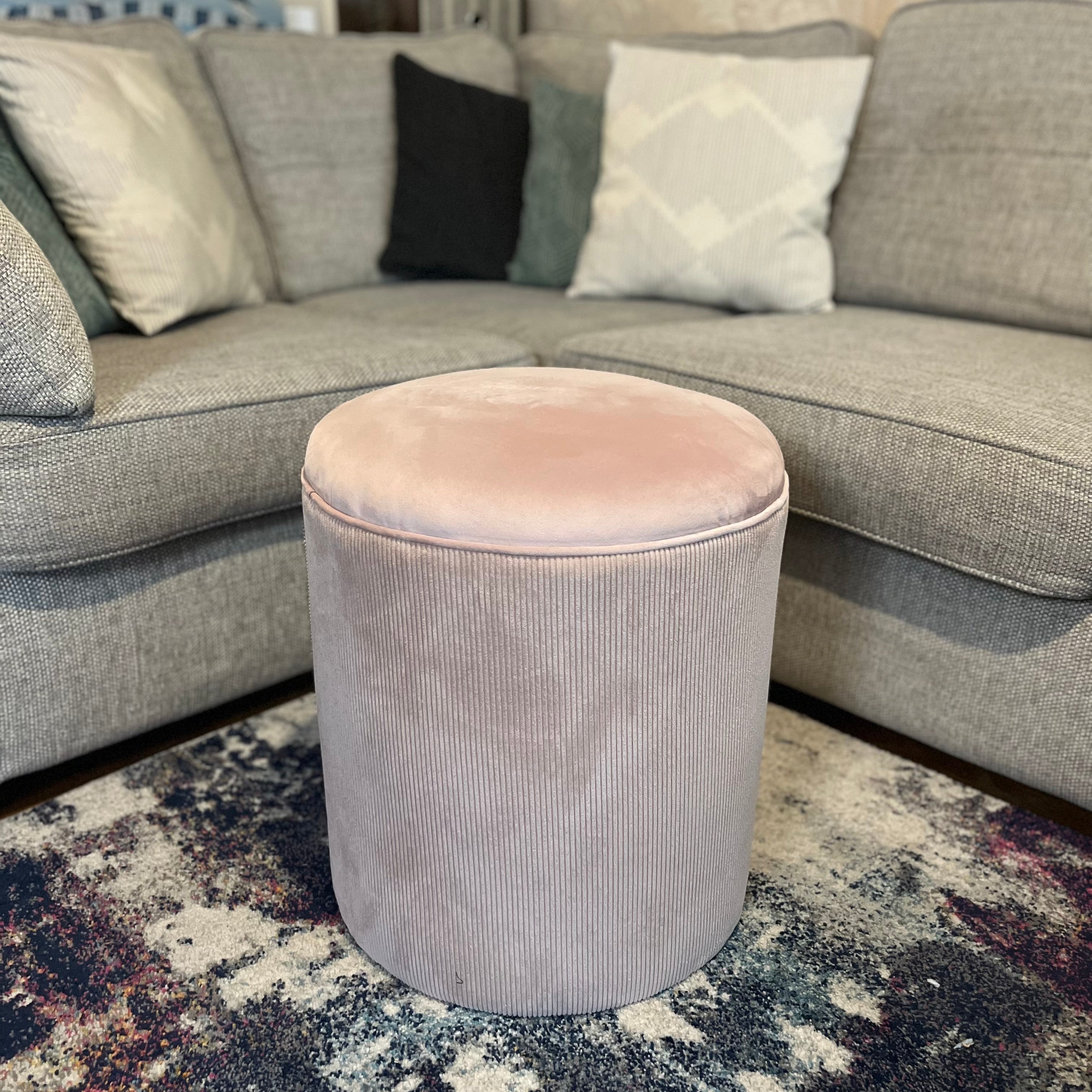 baby pink stripe pouffe footstool with cushioned top
