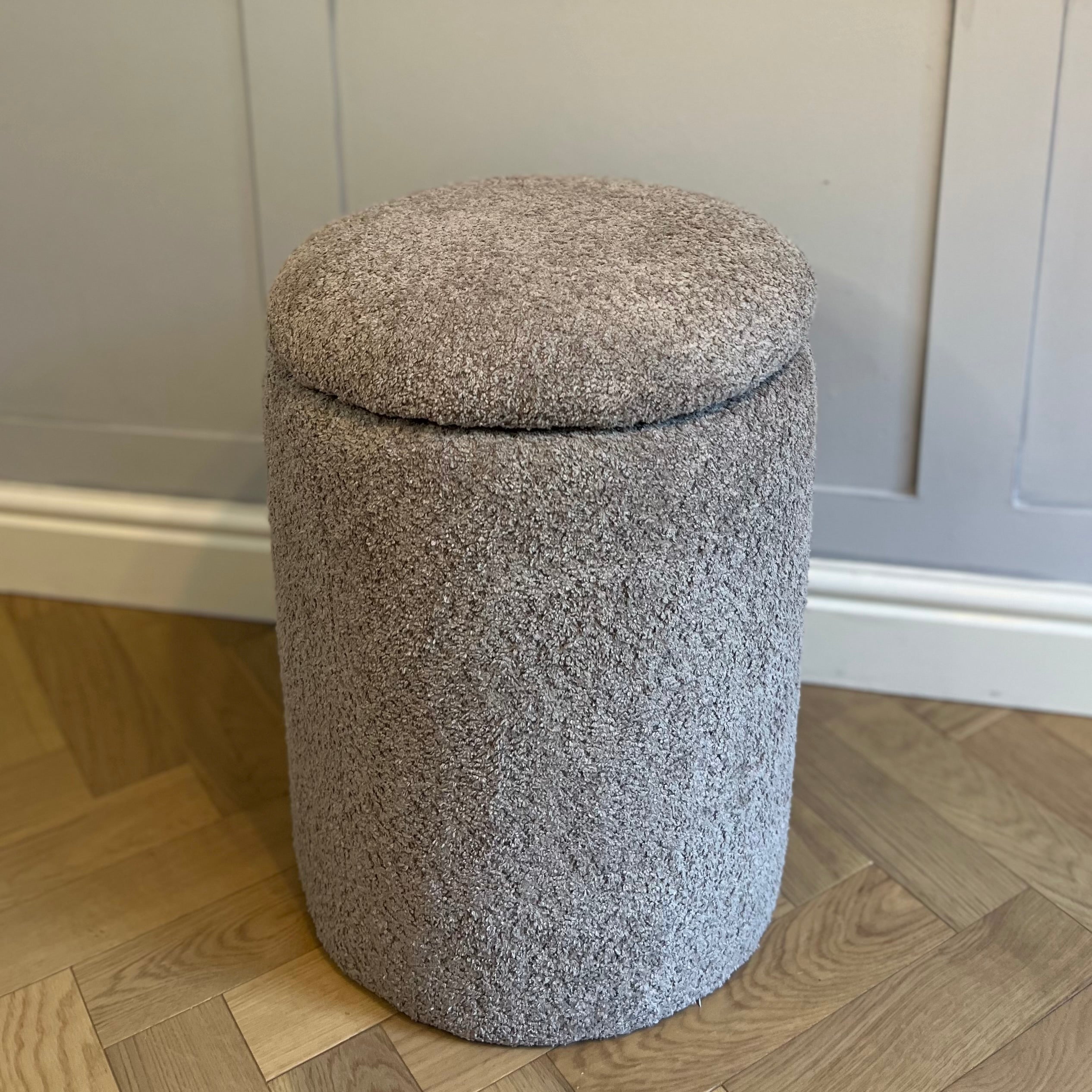 Beige boucle pouffe footstool with storage