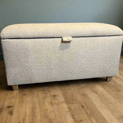 front view tall storage box chest for bedroom with teddy soft upholstered fabric