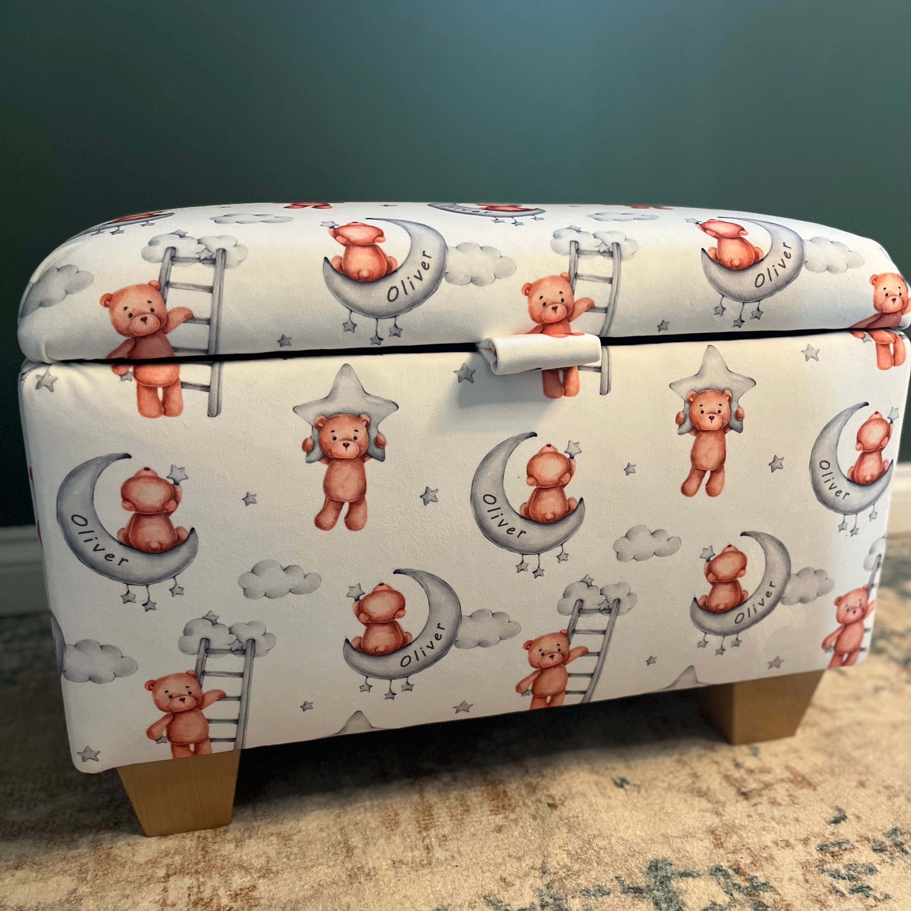 personalised toy box with teddy bears and chunky feet
