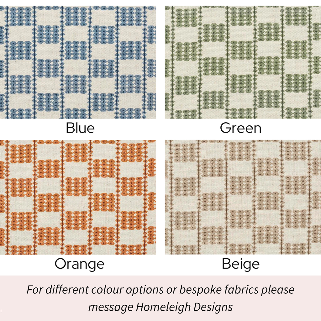 collection of 4  iLiv Flint fabric options in blue, green, orange and beige colour variations