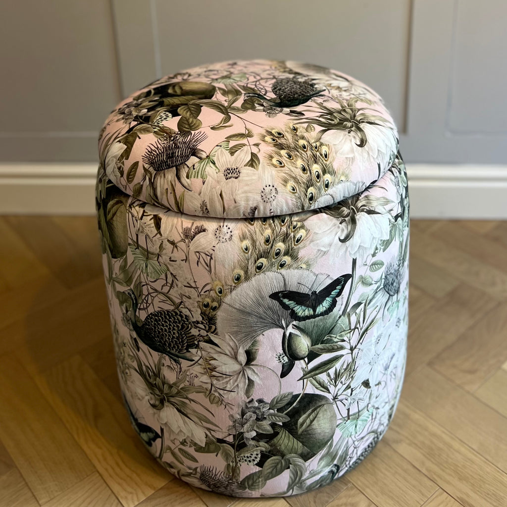 utopia pink round storage pouffe in soft velvet 