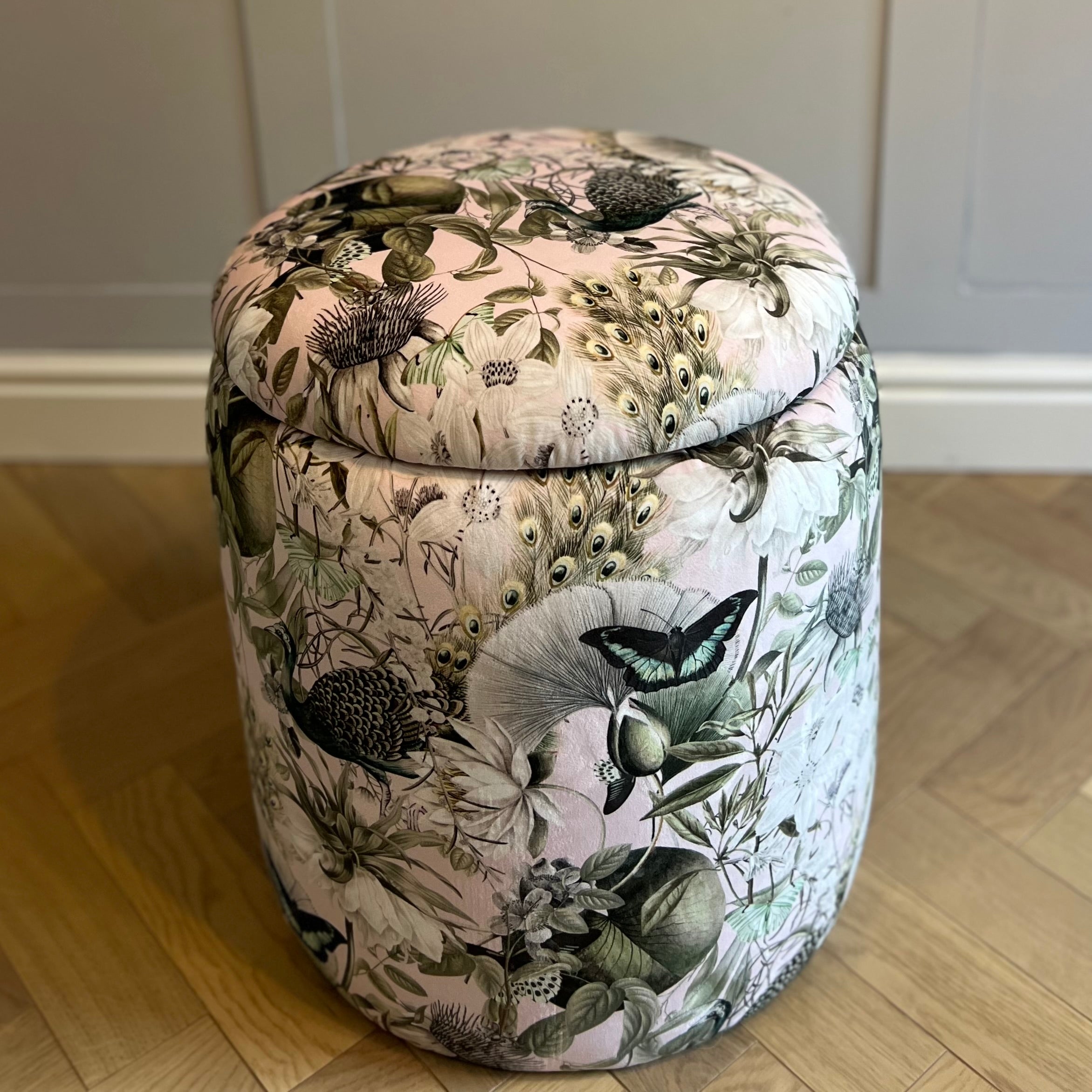 utopia pink round storage pouffe in soft velvet 
