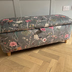 rain silver botanical grey ottoman storage box with wooden feet