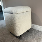 Square boucle teddy storage dressing table stool in cream 