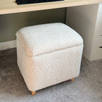 white vanity desk chair in teddy boucle soft fabric and wooden feet