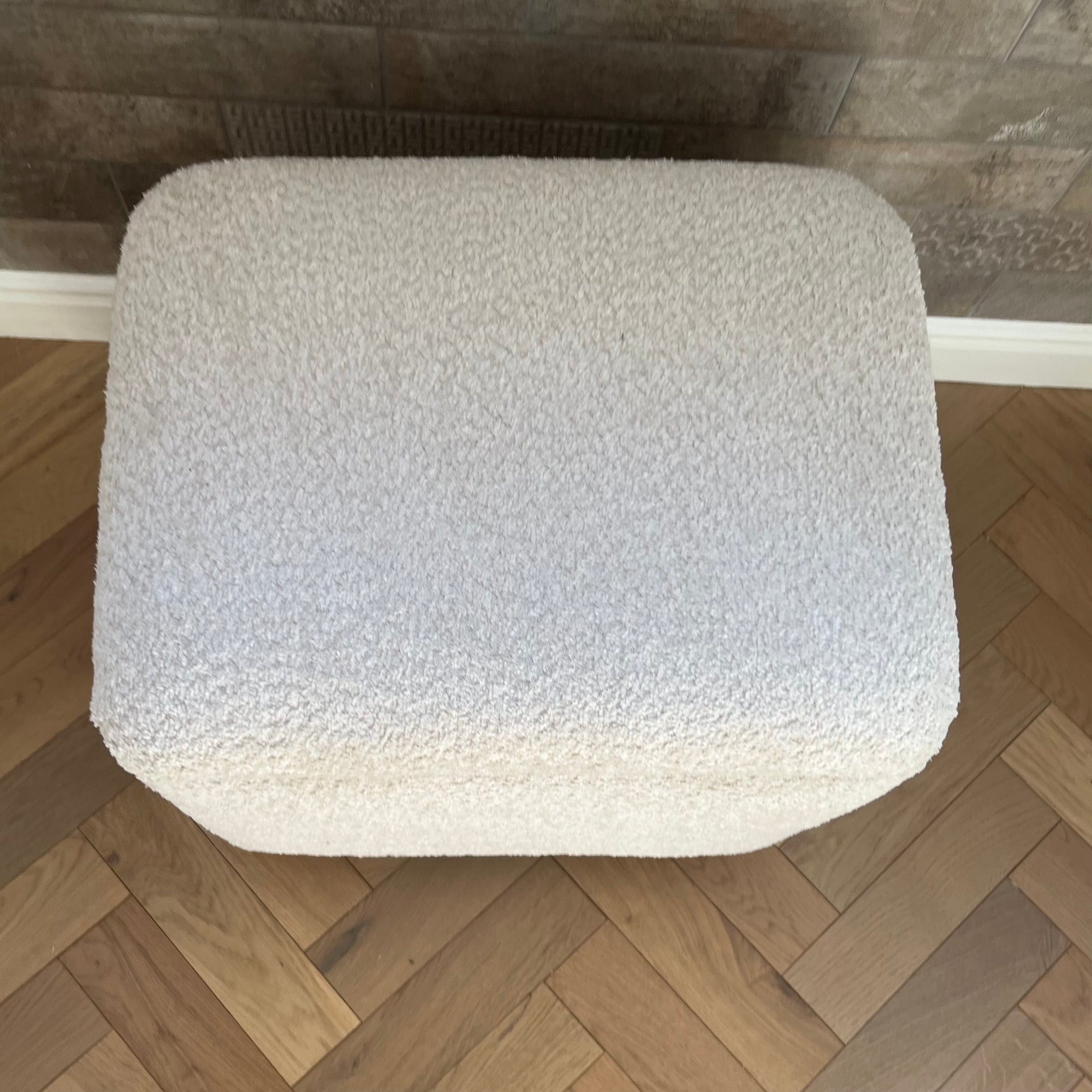 top view of boucle soft dressing table stool