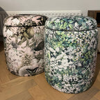 meadows storage pouffe and utopia pink dressing table stools in soft printed velvet 